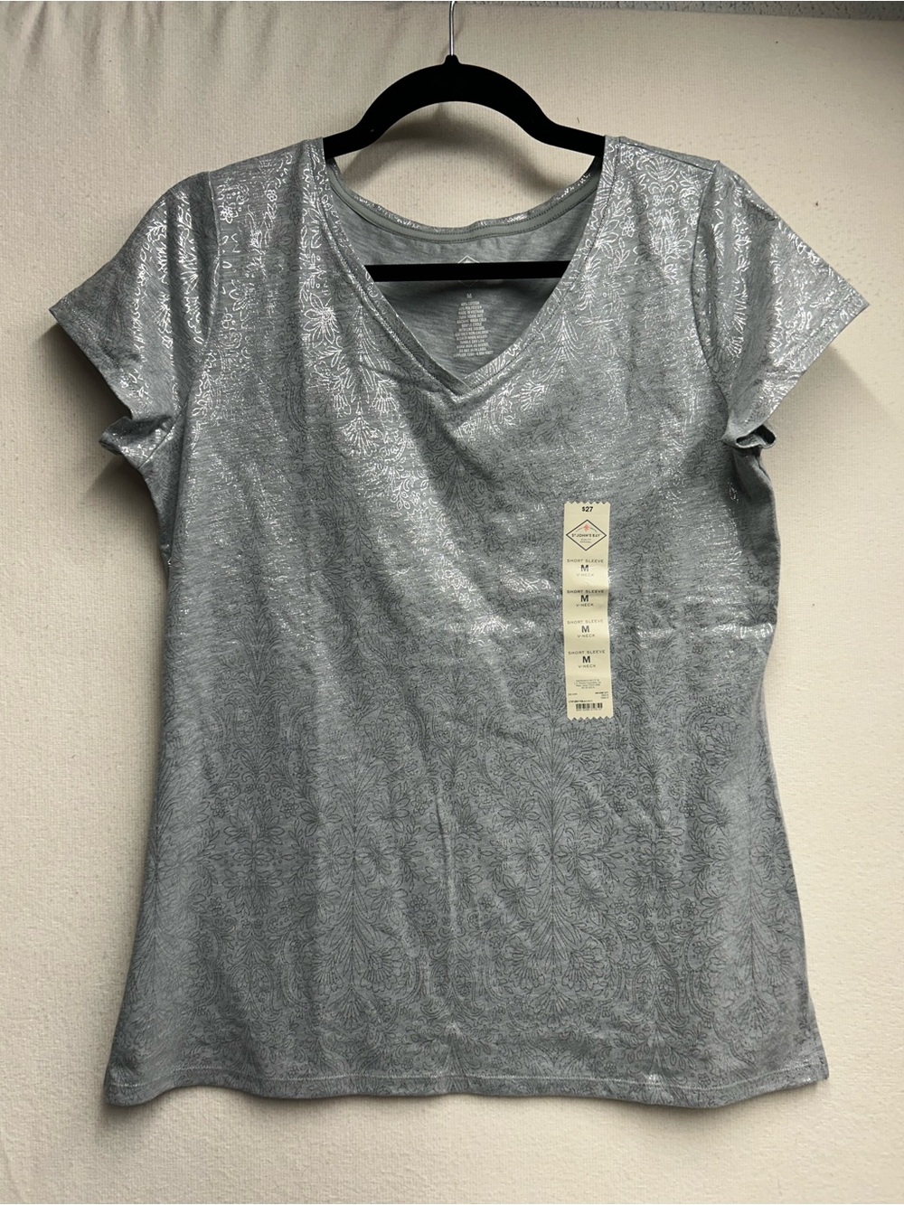 St. John's Bay Silver Metallic V-Neck Short Sleeve Tee